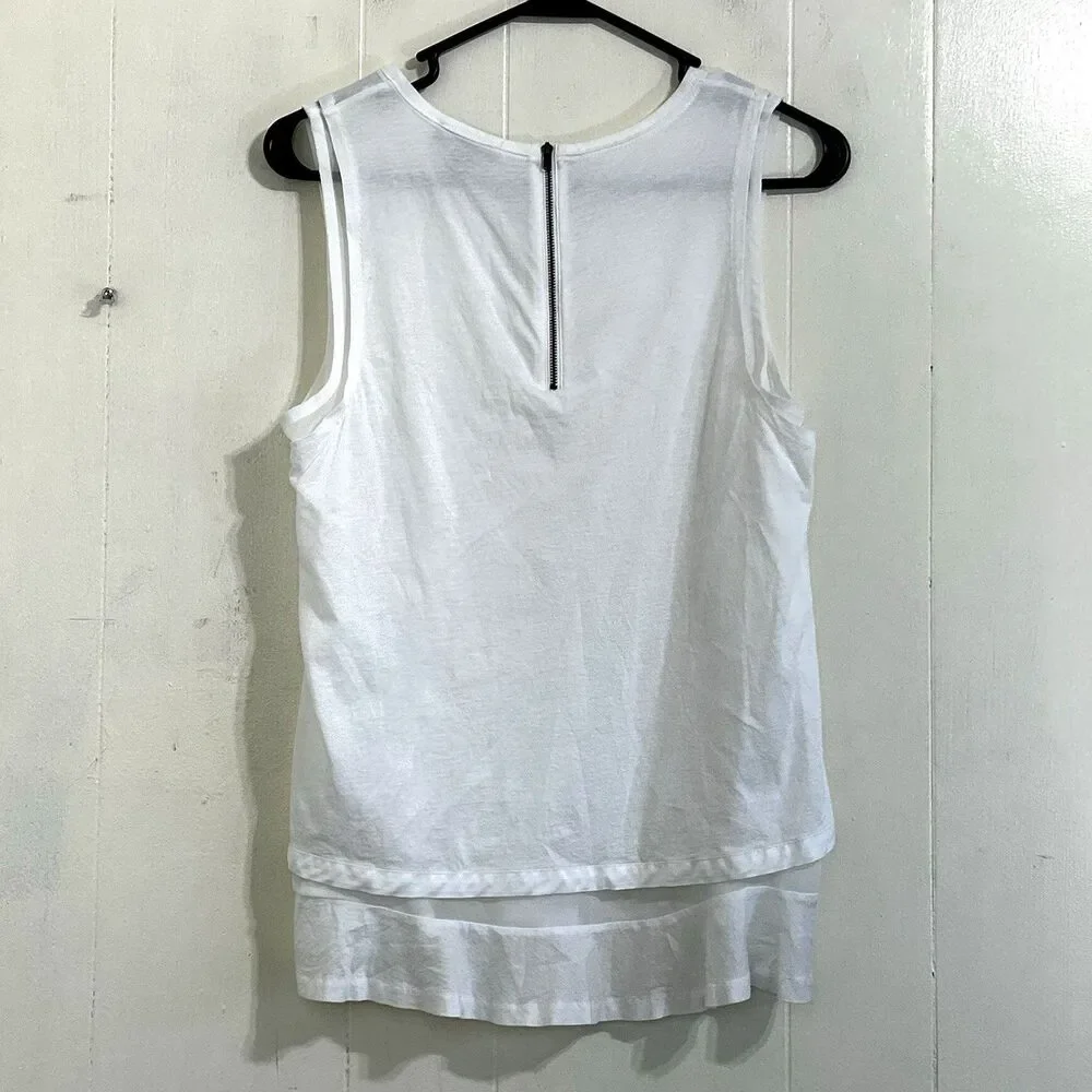 J Crew Tank Top Size Small Women’s White Layered Sleeveless Ruffle High Neck